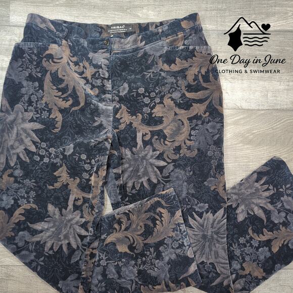 Tribal Printed Boot Cut Corduroy Pants Size 14 - Picture 1 of 6